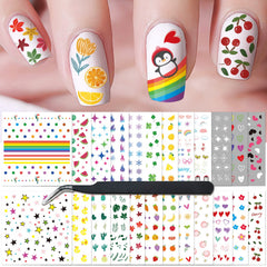 atydkug front packaging showing 24 colorful sticker sheets and included tweezers for convenience