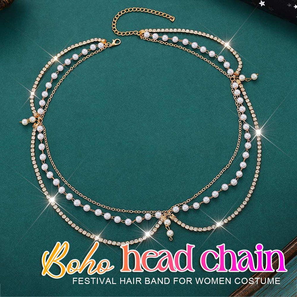 Aukmla forehead close-up highlighting pearls and rhinestones for delicate sparkle