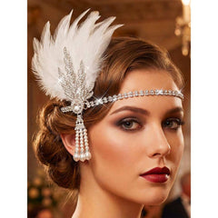 Aukmla front view showing vintage white silver headband and poised elegance
