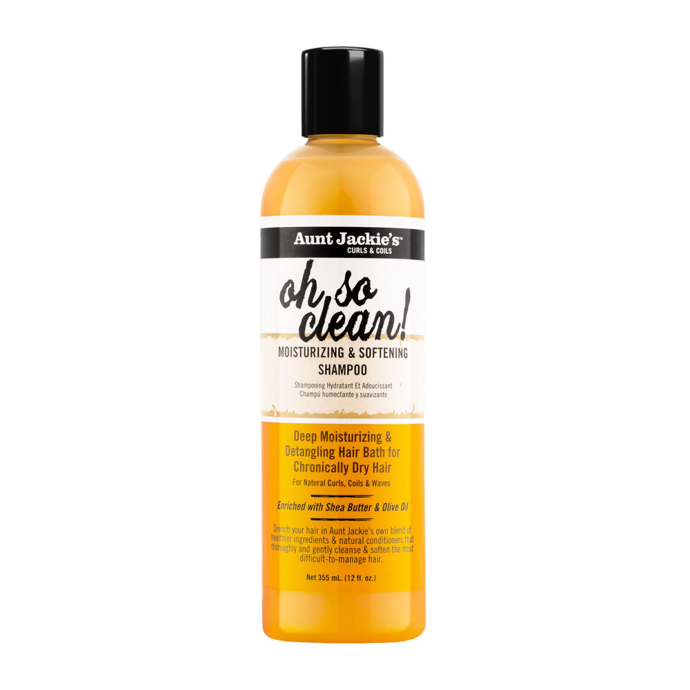 Aunt Jackie's front bottle view showing clean curl-focused packaging and softening benefit