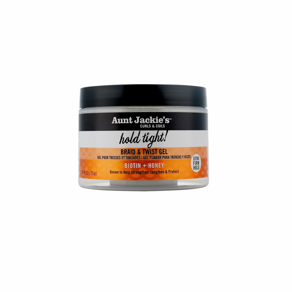 Aunt Jackie's jar front label showing product and extra firm hold benefit