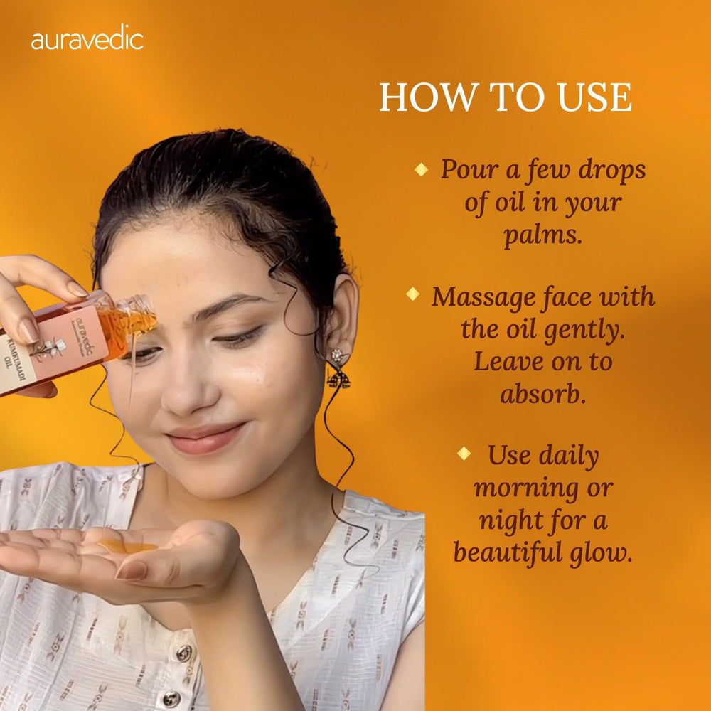 Auravedic application lifestyle shot with person applying oil for smoother skin