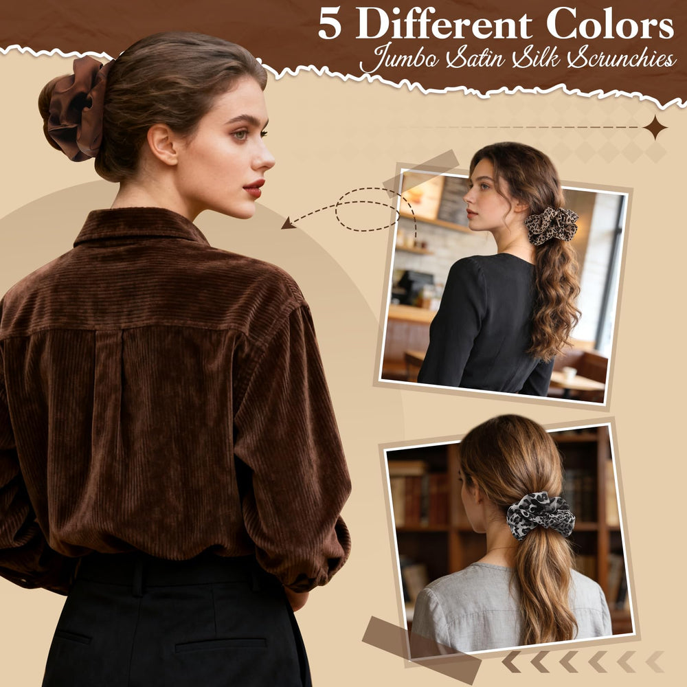 auroray five scrunchies arranged showing color and pattern mix for styling options