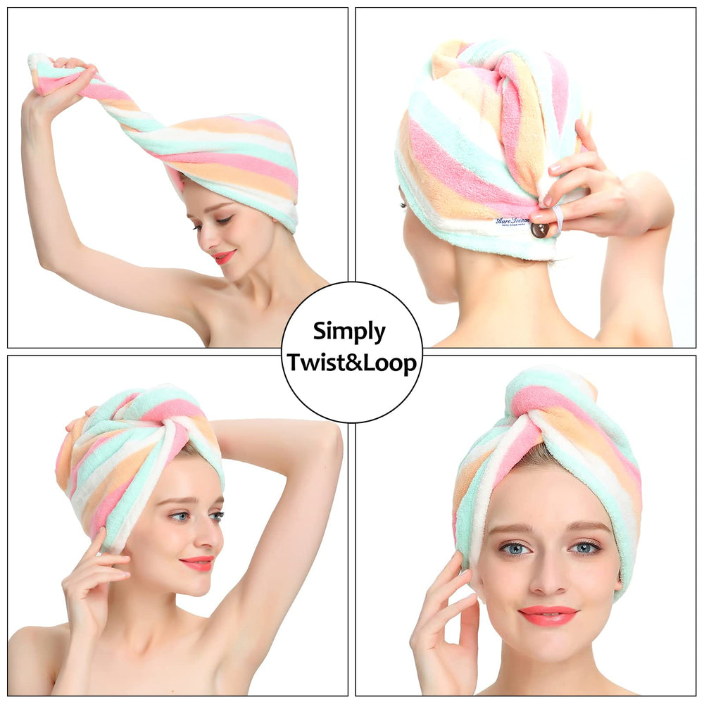 AuroTrends towel on child demonstrating secure fit and gentle hair care