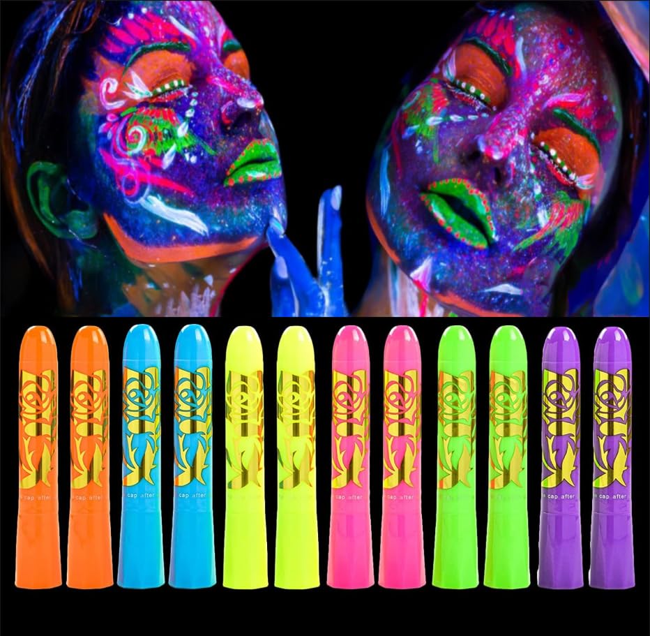 Ausbond front packaging showing 12 neon twist-up face crayons and branding benefits