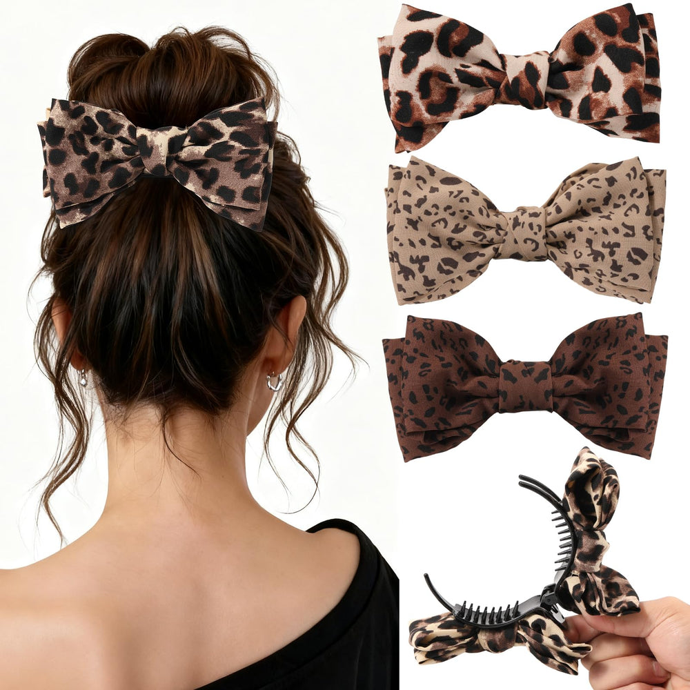 Auseibeely front packaging showing four leopard bow clips and set benefit