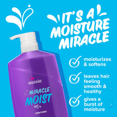 Aussie conditioner pouring to show thick consistency that helps detangle and hydrate