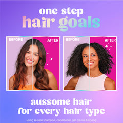 Applying Aussie Ultra Wonder Gel Crème to curly hair for defined bounce and frizz control
