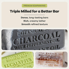 Australian Botanical Soap ingredients arranged to show plant oils and shea butter benefits