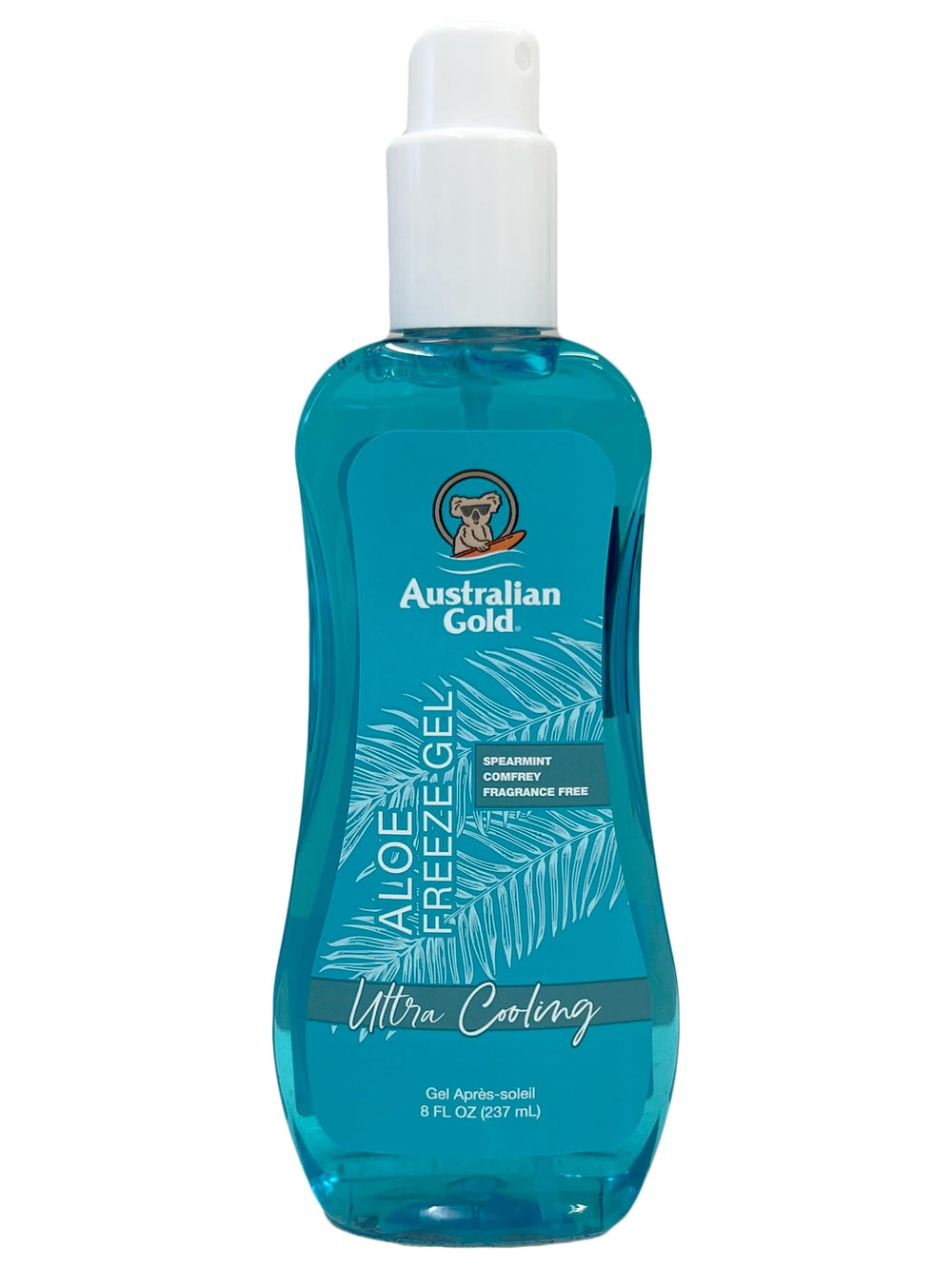 Australian Gold front packaging bottle showing label and 8 fl oz size for easy identification