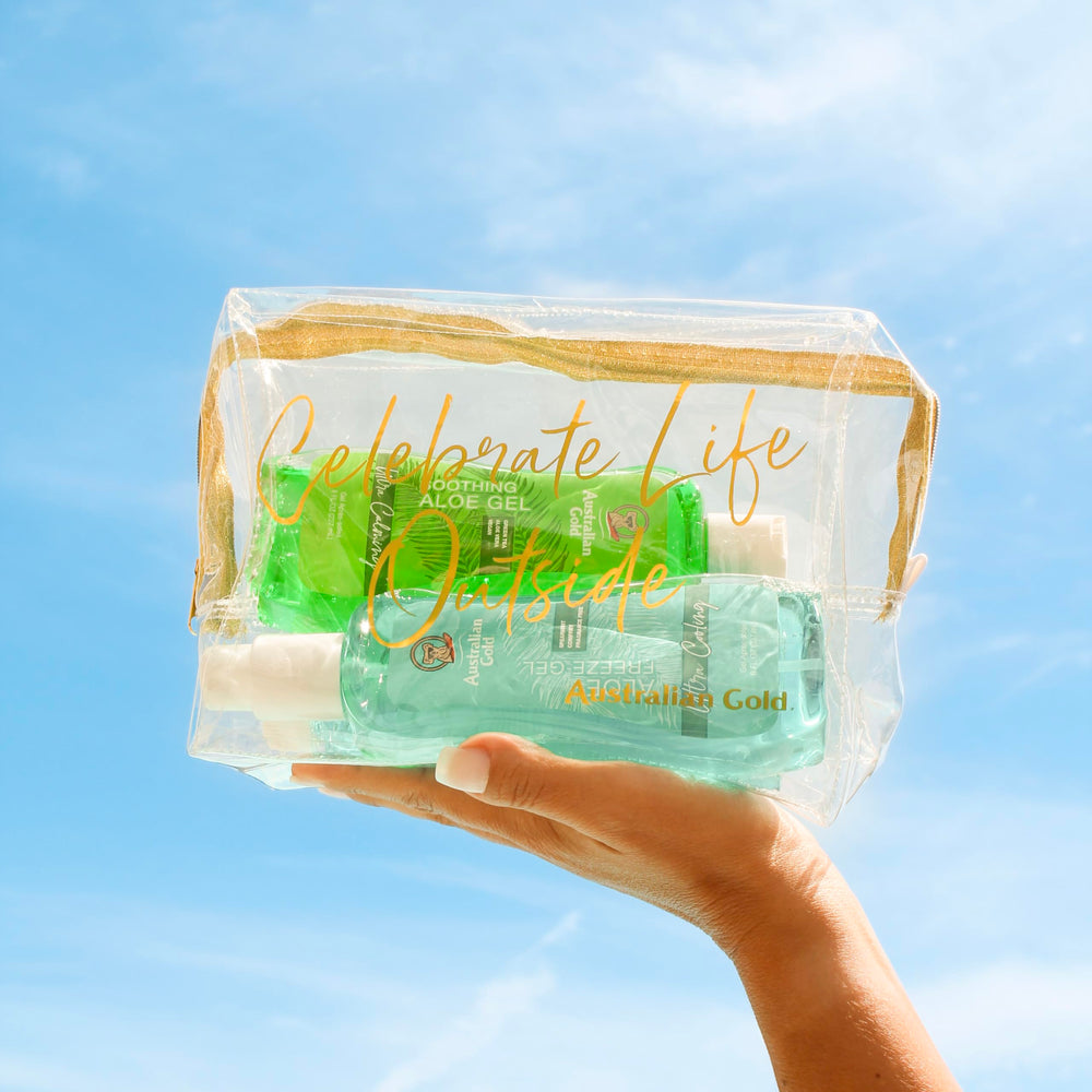 Australian Gold label closeup highlighting ingredients and gentle formula