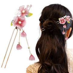 Auswalar front view pink blossom hairpin showing elegant decorative design and wearable beauty
