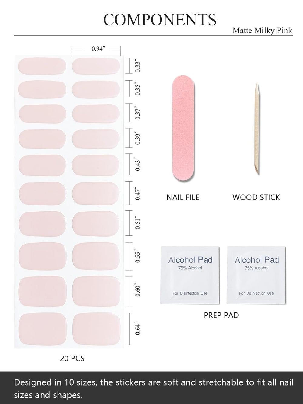 AutyaMee prep tools display with file, wooden stick and pads showing quick easy application benefit