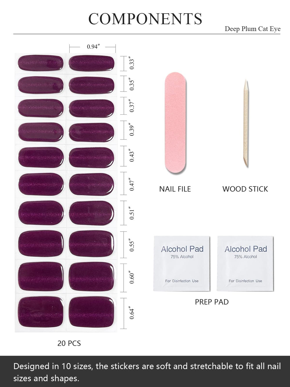 AutyaMee strips applied on hands showing glossy deep plum cat eye for polished look