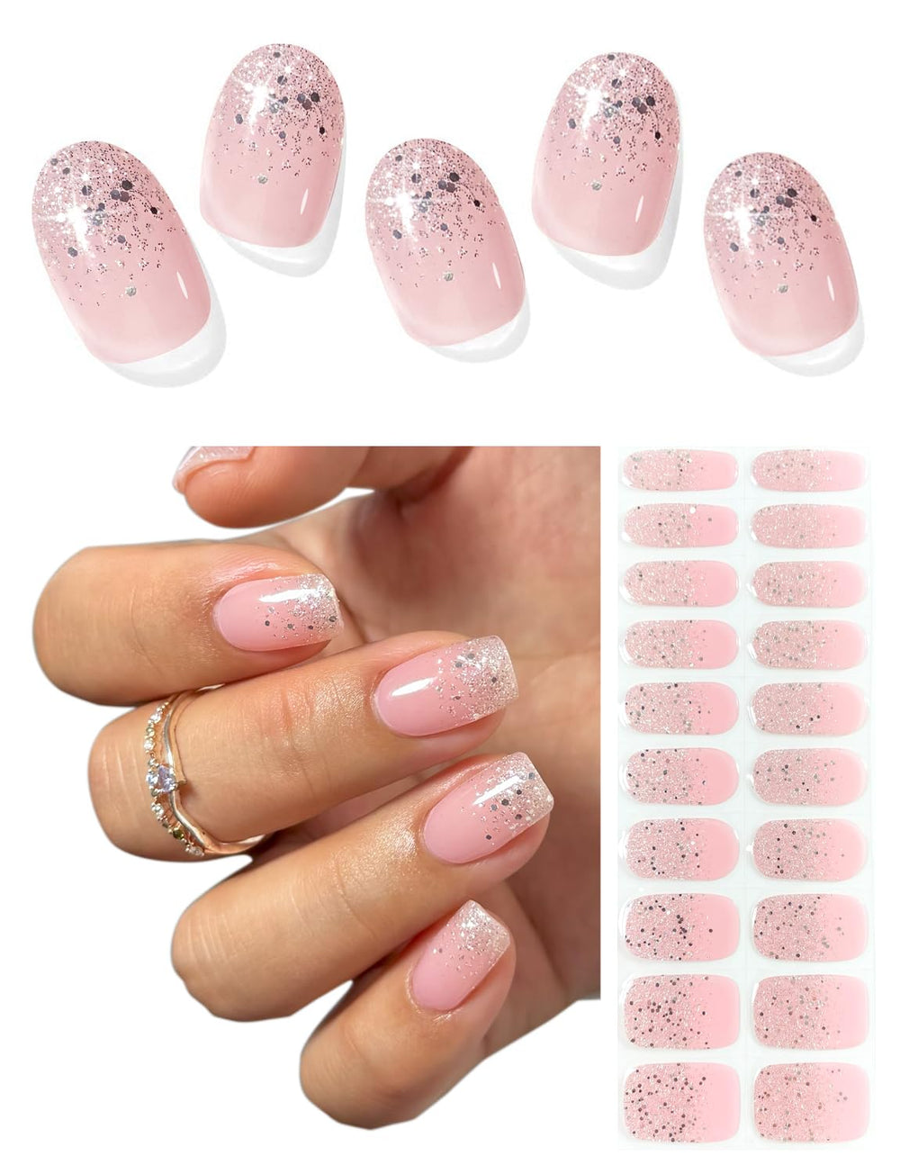 AutyaMee front packaging showing 20 gel strips and pink-white glitter design for easy selection