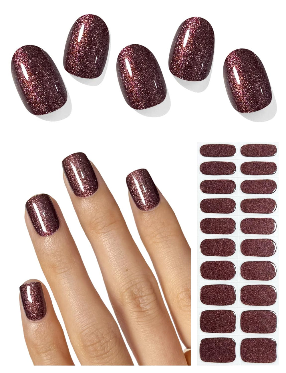 AutyaMee front packaging showing glitter umber strips and included tools for easy use