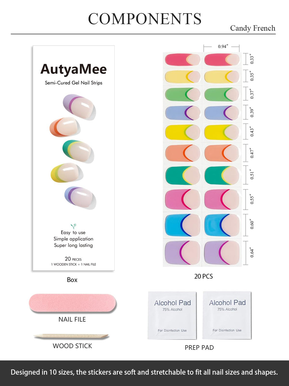 AutyaMee kit contents with prep pads file and stick for easy at-home application benefit
