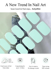 AutyaMee mint applied on hand lifestyle photo demonstrating salon-quality teal nails