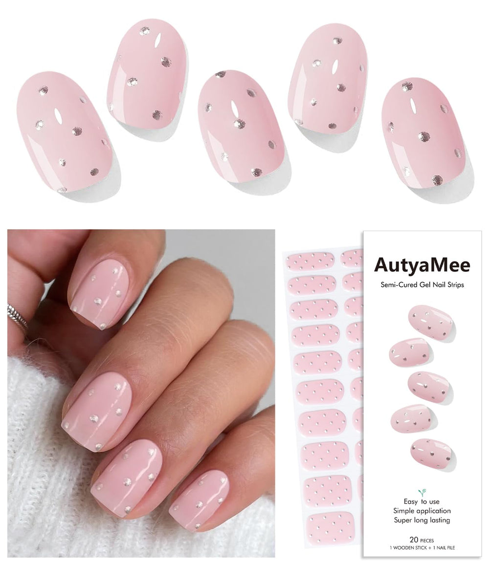 AutyaMee front packaging showing 20 gel nail strips and included tools benefits convenience