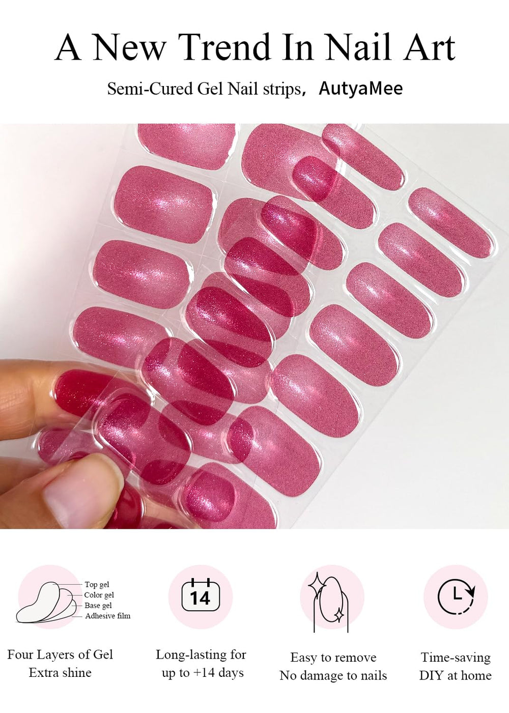 AutyaMee strip on nail curing under LED lamp for fast, durable salon-quality finish