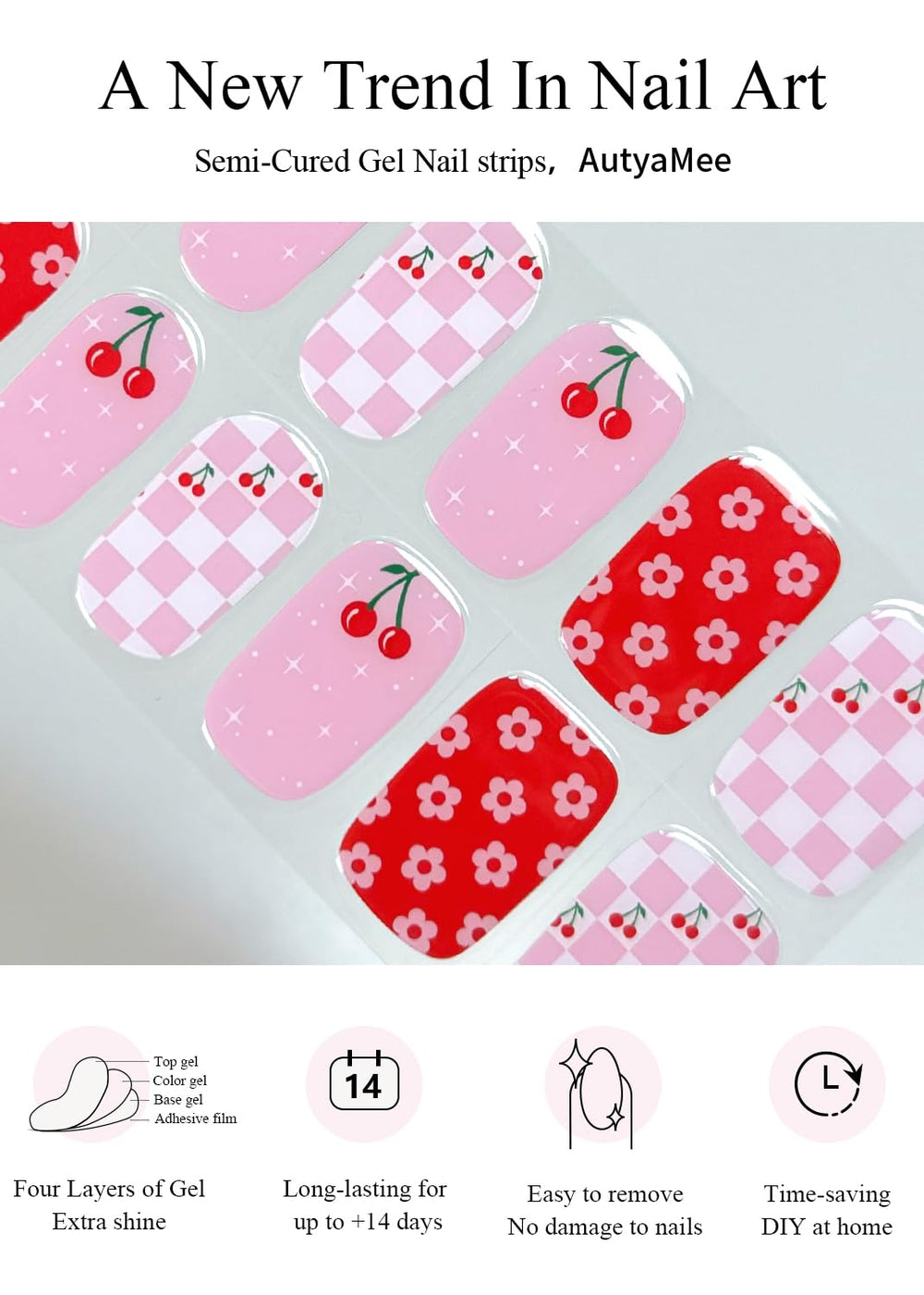 AutyaMee strips applied on natural nails curing under LED lamp, demonstrates salon result