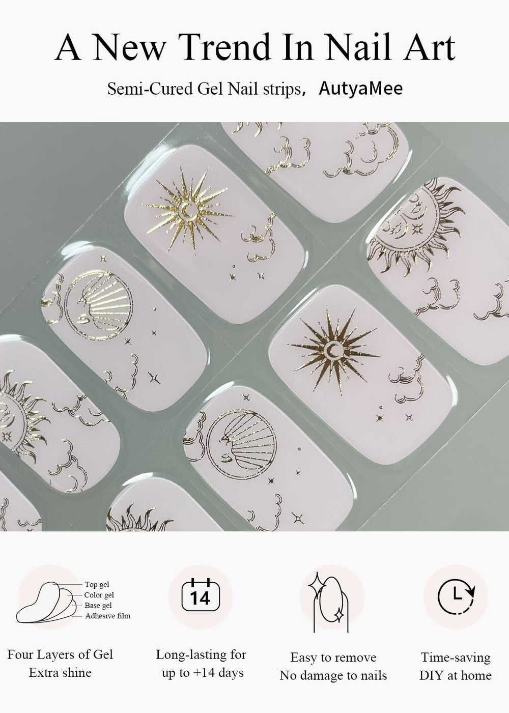 AutyaMee prep pads, wooden stick and file displayed for smooth application and shaping