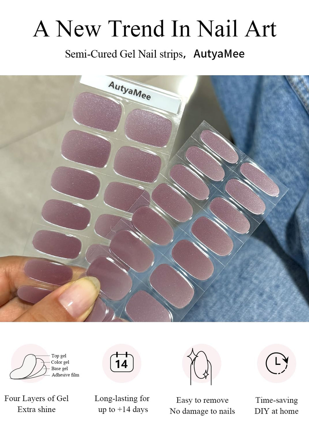 AutyaMee nail strips curing under LED lamp, quick salon-style hardening benefit