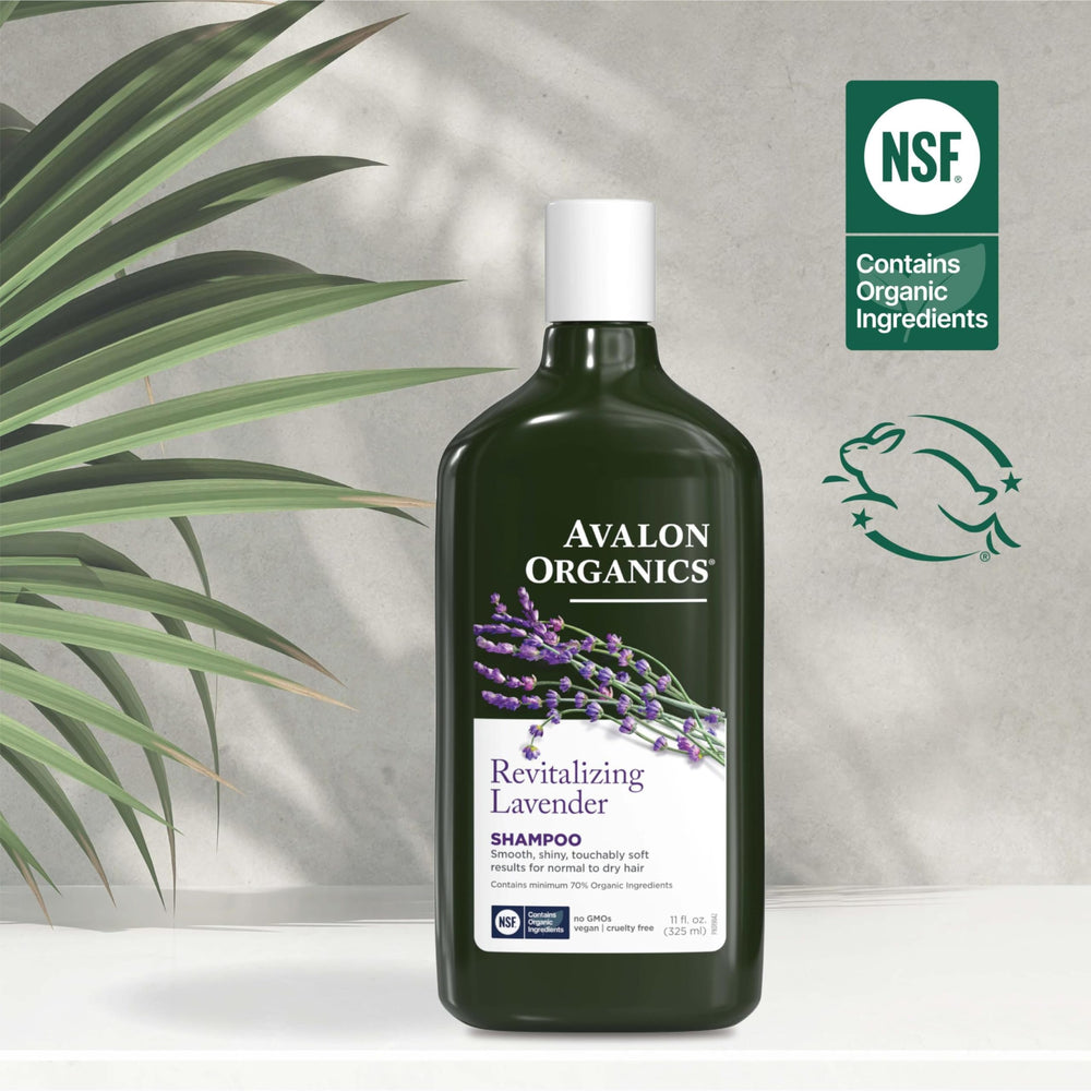 Avalon Organics recycled-bottle badge emphasizing eco-friendly packaging benefit