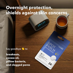 AVARELLE patch applied on skin at night protecting blemish and promoting healing
