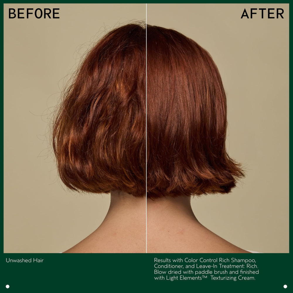 Aveda Color Control Conditioner next to a ruler showing 6.7 fl oz size benefit