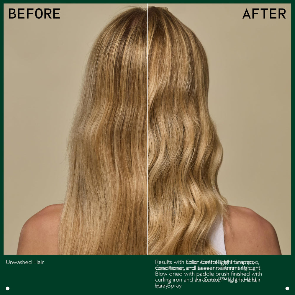 Aveda Color Control Light next to common objects to show 6.7 fl oz travel-friendly size