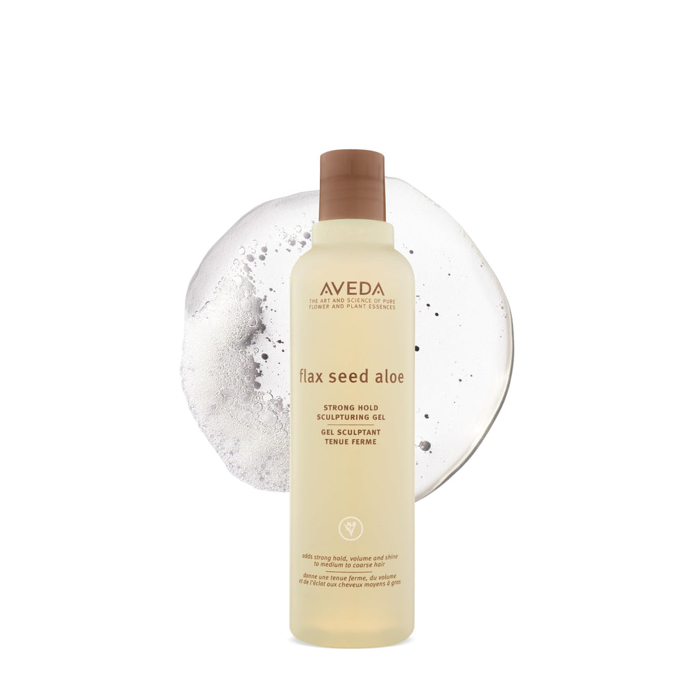 Aveda Flax Seed Aloe front packaging showing bottle and label benefit