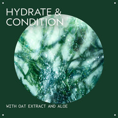 Aveda oat extract and aloe depiction, emphasizes calming botanical hydration
