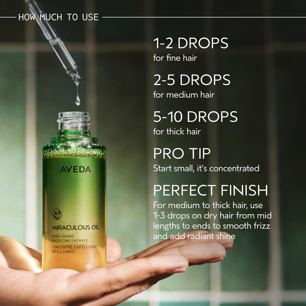 Aveda Miraculous Oil with daikon seed image highlighting responsibly sourced oil