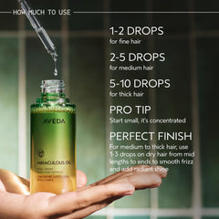 Aveda Miraculous Oil with daikon seed image highlighting responsibly sourced oil