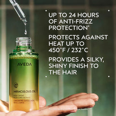 Aveda Miraculous Oil texture droplet showing lightweight shine-enhancing formula