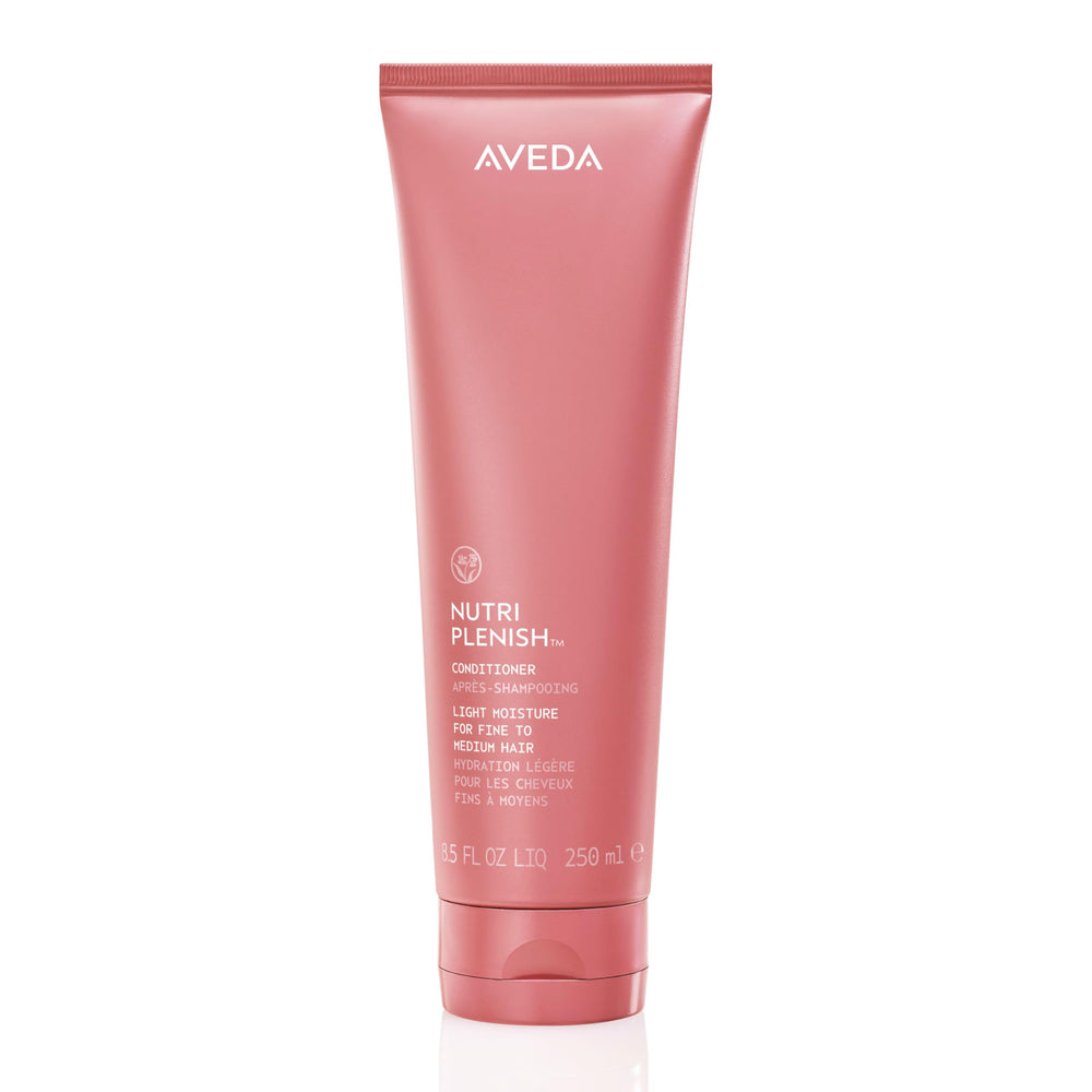 Aveda Nutriplenish front packaging showing sleek bottle and branding benefits