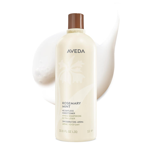 Aveda bottle front view showing rosemary mint conditioner and benefit of lightweight body