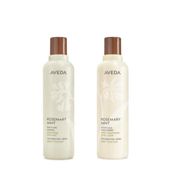Aveda front packaging showing both Rosemary Mint bottles and benefits
