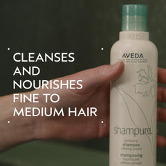 Aveda Shampure back label close-up highlighting naturally derived ingredients and benefits