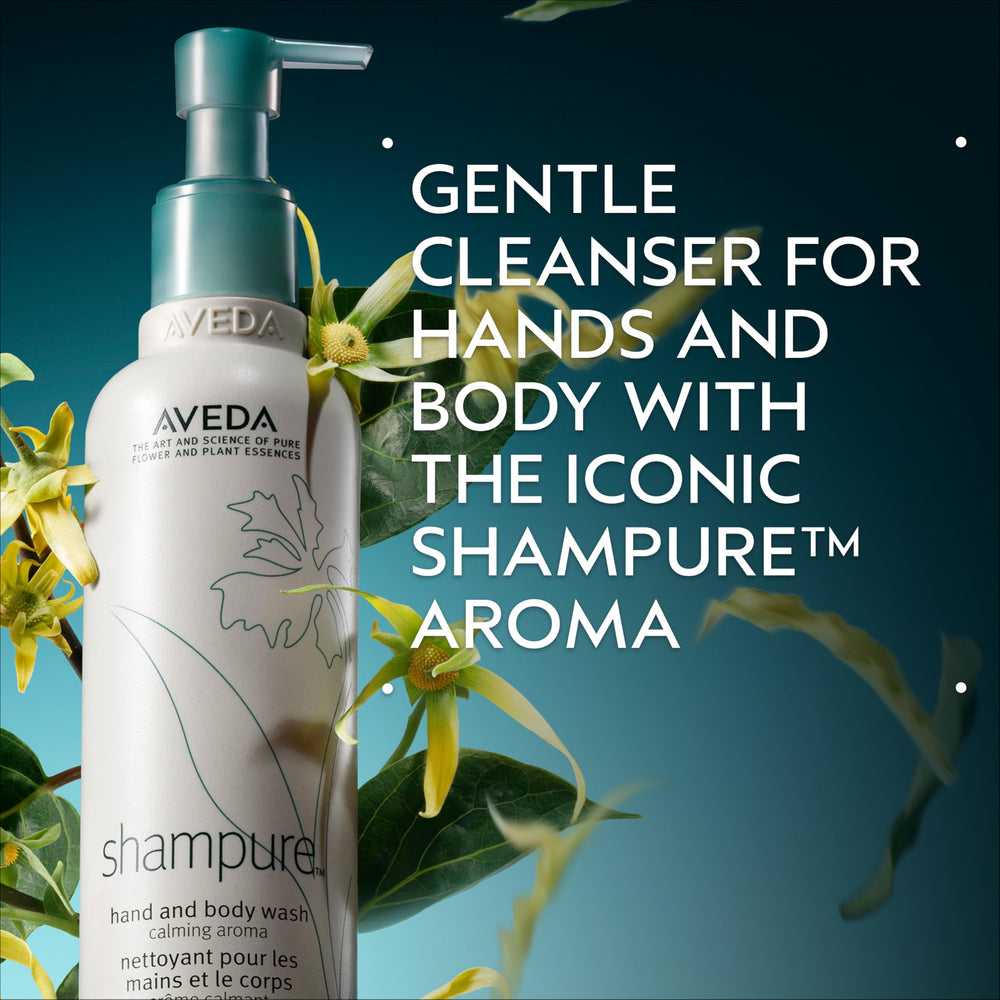 Aveda Shampure pump and label close-up highlighting clean design and easy dispensing
