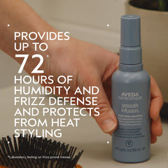 Aveda Smooth Infusion label detail highlighting ingredients and natural-derived benefits