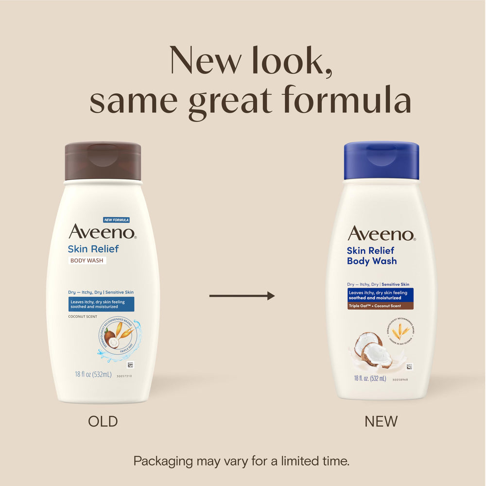 Aveeno back label detail showing ingredients and sensitive-skin reassurance