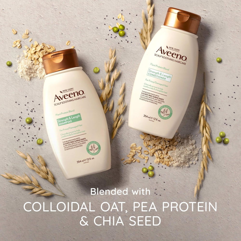Aveeno before and after hair photo showing reduced frizz and smoother look