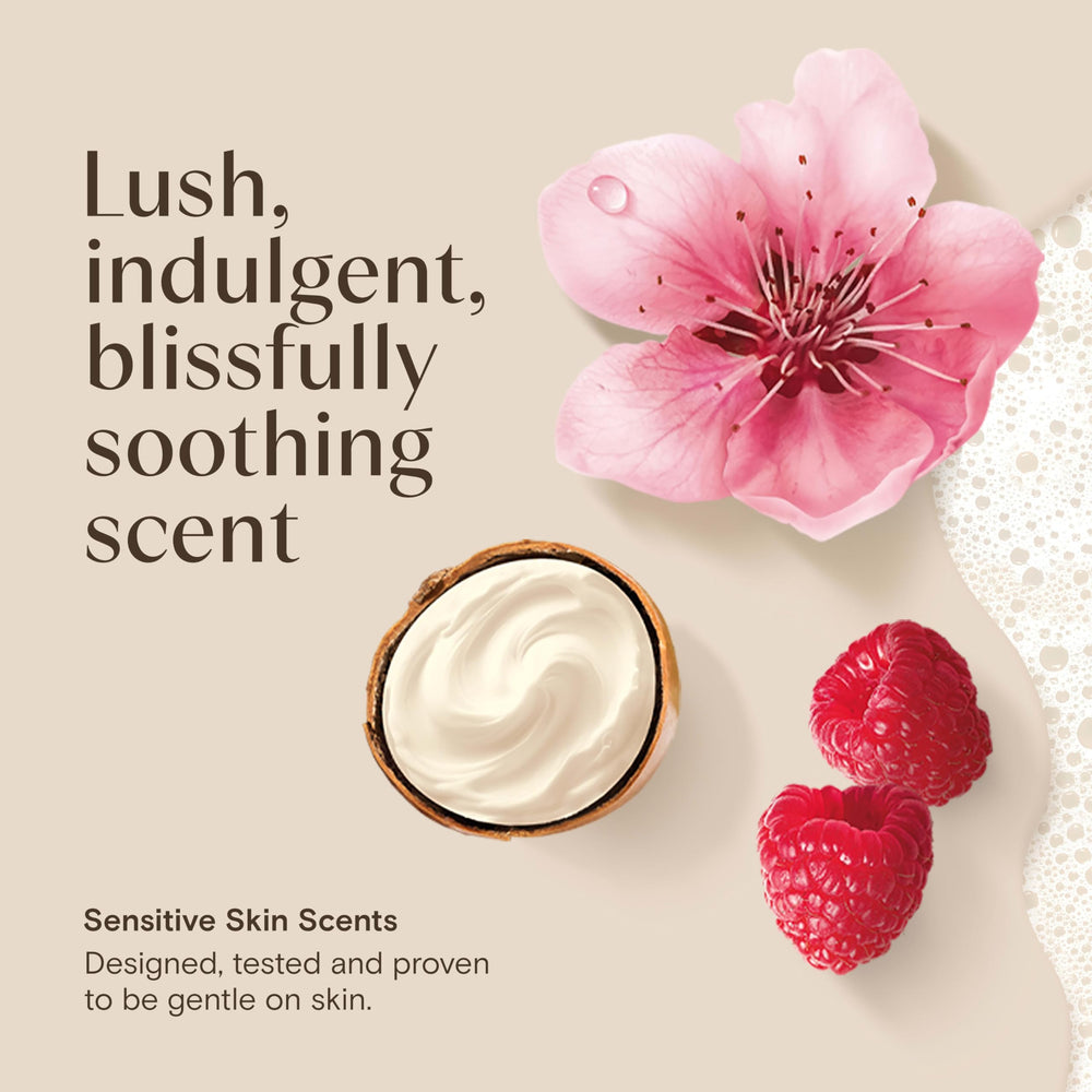 Aveeno bottle label detail highlighting prebiotic oat and shea butter berry