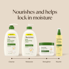 Aveeno bottle next to lotion showing coordinated moisturizing routine