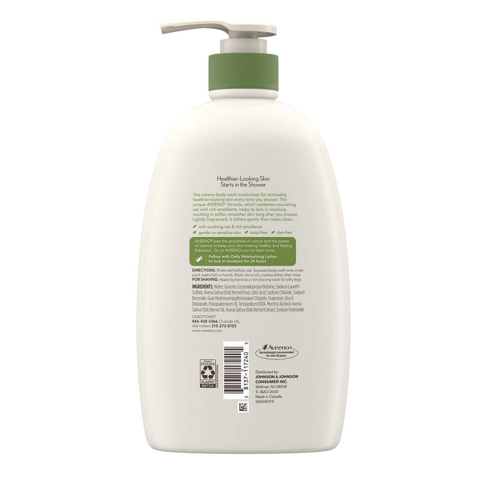 Aveeno bottle in hand for scale and long-lasting 33 fl oz supply