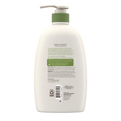 Aveeno bottle in hand for scale and long-lasting 33 fl oz supply