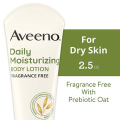 Aveeno daily moisturizing lotion pump closeup showing texture and easy application benefit