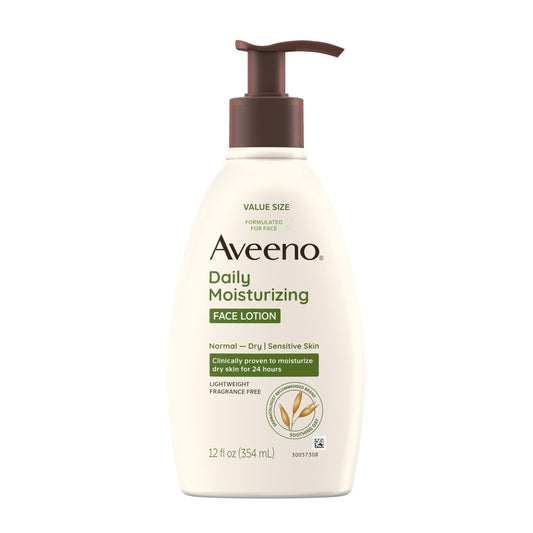 Aveeno front packaging 12 oz bottle showing product benefit and size